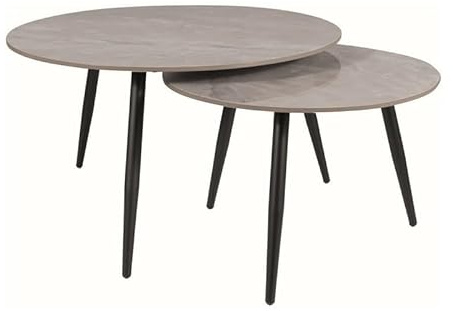 SIGNAL MEBLE Kora B, Couchtisch-Set, Rund, Mattgrau, Keramik Marmoroptik, Metallgestell Schwarz, 80 cm und 60 cm Durchmesser, 2-teilig