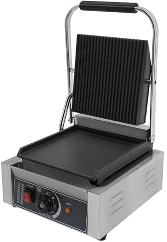 Electric Panini Press Grill, 1800W Commercial Contact Sandwich Toast Maker with Double-Sided Heating, 50-300°C Pannini Toaster for Making Breakfast, Steak, Hamburgers