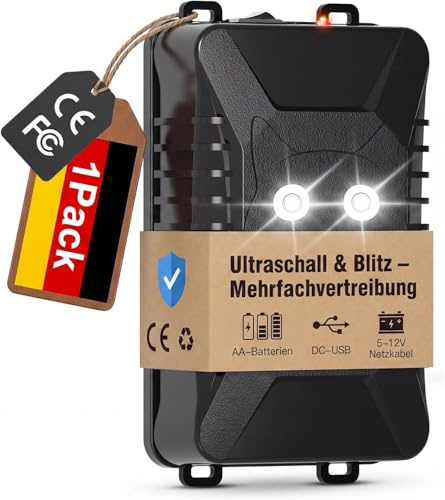 Répulsif anti-martres de voiture à piles - Répulsif à ultrasons et flash lumineux - Répulsif contre les martres de voiture, compartiment moteur, grenier, garage et maison - Flexible - Étanche IP66