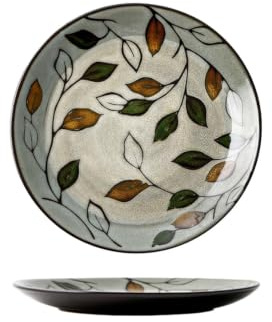 Japanese ceramic plate home underglaze color-retro leaves 8.2 inch plate (G-585)