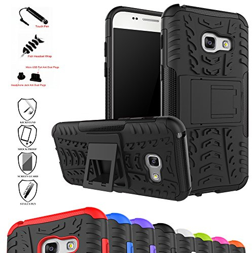 MAMA MOUTH Galaxy A3 2017 Kick-Ständer Hülle, [Heavy Duty] Rugged Armor stoßfest Handy Schutzhülle Silikon Tasche Ständer Hülle Case mit Standfunktion für Samsung Galaxy A3 2017 Smartphone,Schwarz
