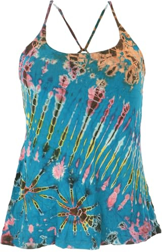 Batik Hippie Top, elastisches Damen Oberteil, farbenfrohes Design, blau | Unikat-Design, 95% Viskose, Slim Fit, handwaschbar, ideal für Sommer