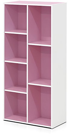 Furinno Luder 7-würfelig Reversibles offenes Regal, Weiß/Rosa