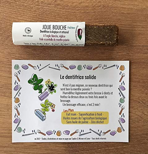 Jolie Bouche Fraîcheur De La Savonnerie Aubergine Dentifrice Solide Bio, He Menthe Poivrée, Sans Fluor, Argile Blanche & Réglisse, Utilisation 6 Mois Et Plus. , 30 G (Lot 1)