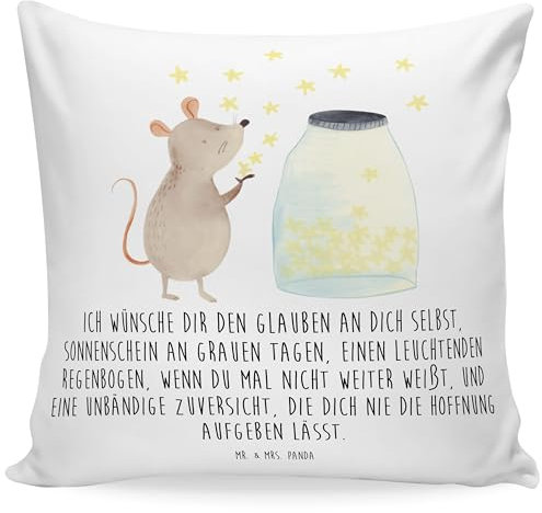 Mr. & Mrs. Panda Sitzkissen Maus Sterne - Geschenk, lustige Sprüche, Kissenbezüge, Geburtstag, Kissen 40x40, Tiermotive, Tiere, Sofakissen, erstes