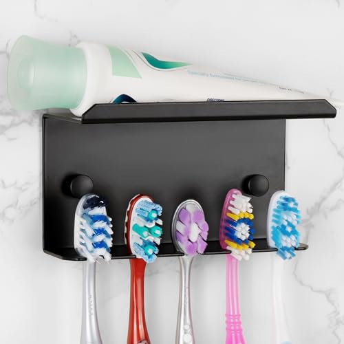 Linkidea Zahnbürstenhalter, Wandmontage, Aluminium, für elektrische Zahnbürsten, selbstklebend, für Kinder, elektrische Zahnbürste und Zahnpasta-Spender/Wandhalterung für Badezimmer, Dusche, Waschraum