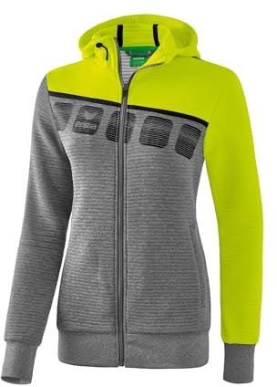 ERIMA Damen Jacke 5-C Trainingsjacke mit Kapuze, grau melange/lime pop/schwarz, 38, 1031917