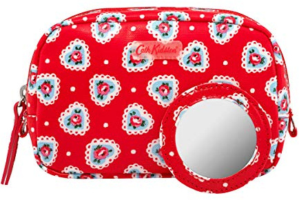 Cath Kidston Make Up Case and Mirror in Red Lace Hearts Design