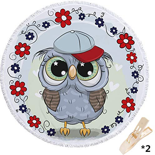 Morbuy Strandtuch Rund Microfaser, Eule Groß Damen Mädchen Kinder Jungen Polyester Quaste Strand Yoga Matten Tapestry Überwurf Tischdecke Picknickdecke Tragbare Badetuch (Mikrofaser,H)