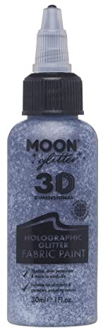 Moon Glitter - Holographic Glitter 3D Fabric Paint - 30ml - Black - Textile paint for clothes, t-shirts, bags, shoes & canvas