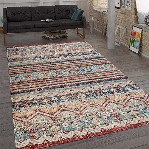 Paco Home Outdoor Teppich Küchenteppich Balkon Terrasse Vintage Ethno Muster Rot Blau Beige, Grösse:80x150 cm