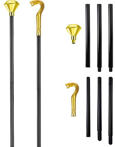 2 Stück Schlangen Diamant Gehstock Kunststoff Ägyptischer Stab Cosplay Spielzeug Schlangen Spazierstock Gold Schwarz Dekorativer Zuhälter Stock Zepter für Herren Damen Spiel Kostüm Zubehör