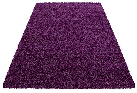 Exquisiter Hochflor-Teppich - Weich, Flauschig und Pflegeleicht, Rundes Design für EIN Gemütliches Wohnzimmer Ambiente, Premium Shaggy Flokati Teppich, Größe:100 x 200 cm, Farbe:Lila