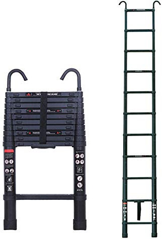 Folding Aluminum Telescopic Ladder Extension with Detachable Roof Hook EN131 Certificate Max Load 150kg/330lb with Detachable Roof Hook 3.2m/10.5FT New