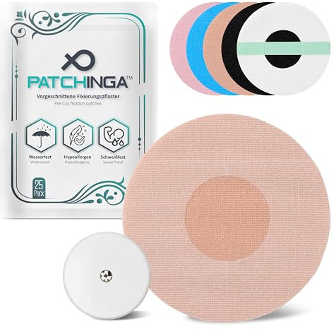 PATCHINGA - Freestyle Libre 1 & 2 Pflaster - 25 Stück - Wasserfest und selbstklebend mit kleberfreier Belüftungsfläche - Fixierlösung für den Freestyle Libre 1 & 2 Sensor