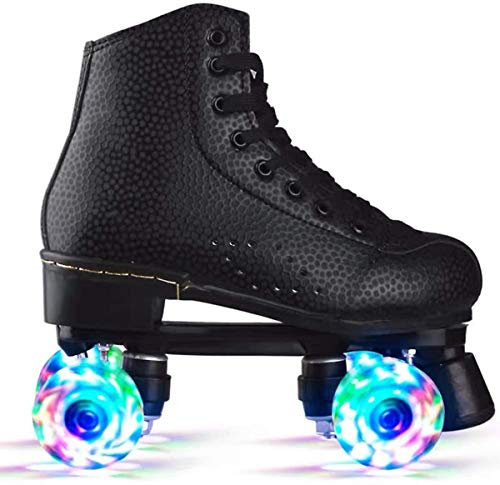 MIAOXIAO Double Row Roller Skates Unisex 4 Räder Flash Wheel Rollschuhe Outdoor Quad PU Leder Roller-Skates für Jungen Mädchen Männer Frauen Erwachsene,C,EU 39