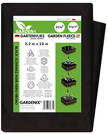 GARDENIX® 32 m² Polaire de Protection Contre Les Mauvaises Herbes en Non-tissé résistant aux déchirures, épaisseur : 50 g/m²,stabilisation UV, Noir (3,2m x 10m)