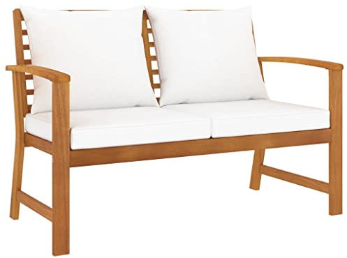vidaXL Banc de Jardin avec Coussin Canapé de Patio Banc d'Extérieur Meuble de Jardin Terrasse Cour Crème 120 cm Bois Solide d'Acacia