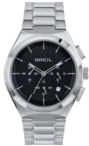 Breil Uhr Herren Bend Ziffernblatt SCHWARZ Bewegung Chrono Quartz e Bracelet Stahl Silber TW1906