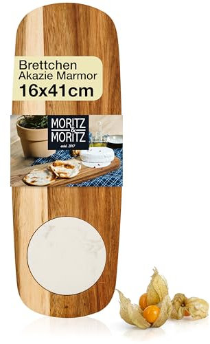 Moritz & Moritz Servierbrett Holz mit Marmor - Servierplatte Holz - Akazie Käsebrett als Deko zum Anrichten und Servieren von Käse u.v.m.