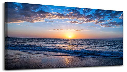 hyidecorart Tableau Decoration Murale Salon Grand, 1 Pièce Tableau Moderne Toile Coucher De Soleil Plage Mer Nature Paysage Impression Sur Toile, Decoration Murale Chambre Salle De Bain Cuisine
