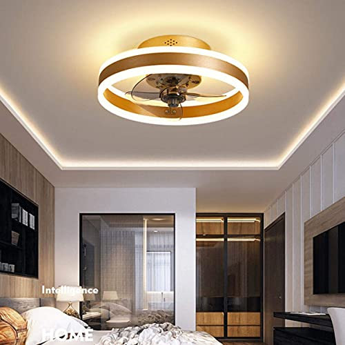YUNZI Reversible Fan with Ceiling Light And Remote Control Silent 6 Speeds Bedroom LED Dimmable Fan Ceiling Light with Timer Modern Living Room Ceiling Fan Light,Gold,40cm