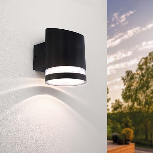 Ledvion - Solar LED Wandleuchte, 3000K, IP44, Schwarz, Elara, Außenleuchte, Stimmungslicht, Gartenbeleuchtung