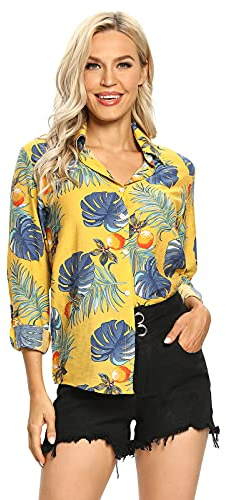Aeslech Women's Lightweight Button Down Hawaiian Shirt Tropical Party Summer Tops