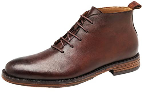 rismart Botas de Piel para Hombre Vestir Moda Tobillo Invierno Zapato Botín Marrón,43