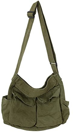 Canvas Messenger Bag Große Hobo Crossbody Tasche mit mehreren Taschen Canvas Schultertasche für Damen und Herren, A01-armeegrün