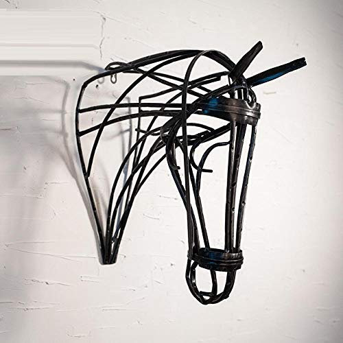 FENGWXINW Figur Tier Statue Ornamente Kreative Metall Pferdekopf Figur Wanddekoration 3D Tierkopf Eisen Pferd Kunst Skulptur Haus Wandbehang Dekoration