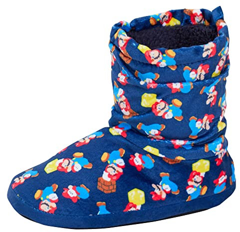 Super Mario Nintendo Hausschuhe Stiefel für Kinder Mädchen Jungen Gamer Hausschuhe zum Hineinschlüpfen aus Fleece Stiefel Hausschuhe, Blau, 28-29 EU