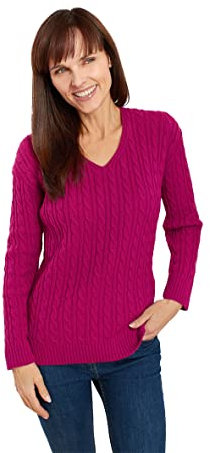 Fashion Friendly V-Neck Cable Knit Jumper Magenta Extra Large (L/XL)