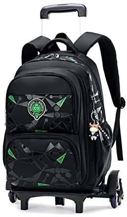 Kindergepäck Schultaschen für Jungen Grils mit Rollen, Rucksack für Schulkinder, Gepäck auf Rädern Kindertrolley-Rucksack Rollen,Grün-6 Räder