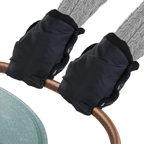 Aicharynic Handwärmer Kinderwagen, Schwarz Kinderwagen Handwärmer, Einzeln Handschuhe Kinderwagen mit Thermo-Fleece, Wasser- und Windabweisend, Universalgröße für Buggy, Radanhänger