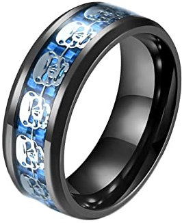 Homxi Edelstahl Eheringe Herren,Herrenring mit Gravur Rund mit Totenkopf Schwarz Herren Ring Herren Ring Größe 60 (19.1)