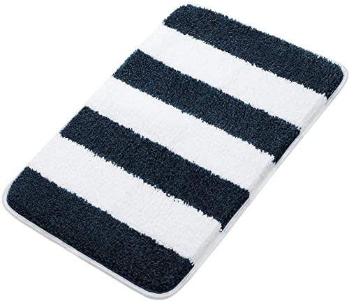 PiccoCasa Marokkanische blaue und weiße Badematte, rutschfest, Badematten 50x80 cm für Badezimmer, Boden und Badewanne, Mikrofaser, extra weich, gestreift, Maschinenwäsche