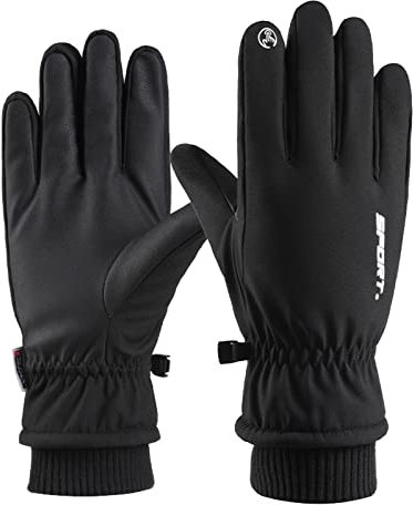 Herren Ski-Fäustlinge Winter Warm Plüsch Verdickt Winddicht Wasserdicht Outdoor Reiten Fäustlinge Handschuhe Kombi mit Tasche, Schwarz , Einheitsgröße