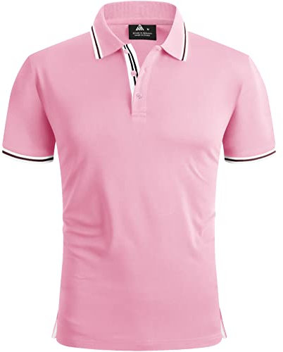 SwissWell Polo Uomo Manica Corta Asciugatura Rapida Traspirante Golf T-Shirt Tennis Polo Shirt Estiva per Uomo Sportiva Magliette Rosa M