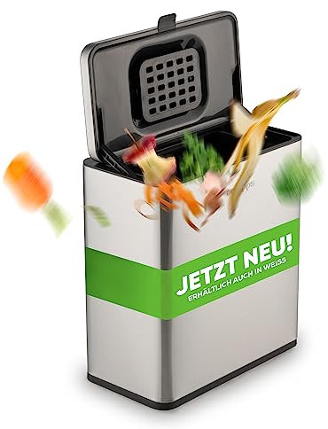 equipps Bio Mülleimer 6L | Komposteimer Küche für Bio Müll & Co | Mülleimer mit Geruchsfilter | Komposter für Abfall & Recycling | Biomülleimer Küche klein (Silber 6l)
