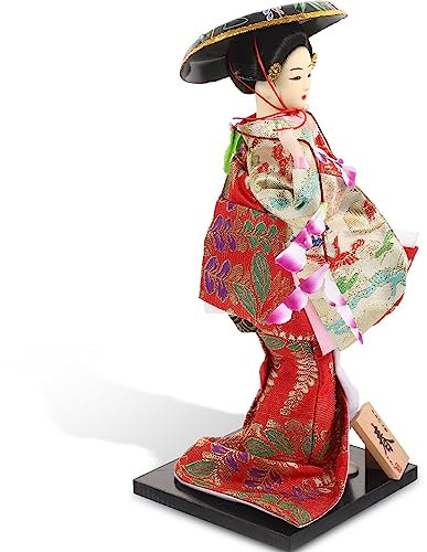 Beavorty Japanische Geisha-Ornamente Kimono-Kokeshi-Puppe Japanische Tischdekoration Hause Japanische Dekoration Geisha-Statue -Puppe Asiatisch Büro Mädchen Regenschirm Schaum