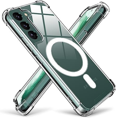 KIOMY Case for Samsung Galaxy S22+ 5G Shockproof Bumper Protective Cover with Airbags Corners Hybrid Design Hard PC Back with Flexible TPU Frame for S22 Plus Clear Magnetic for Magsafe Wireless Charge