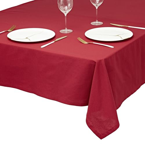 unendlich schoen - Tischdecke aus 100% Baumwolle, Beste Qualität in modernem Design, Tischtuch fällt faltenfrei, ideale Wohnzimmer-Deko (140 x 180 cm, rot)
