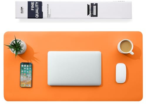 BUBM Multifunktionales Office Mauspad, 80 x 40 cm wasserdichte Schreibtischunterlage aus PU-Leder,Ultradünnes Mousepad,rutschfeste Schreibtischmatte, für Büro und Zuhause-Orange