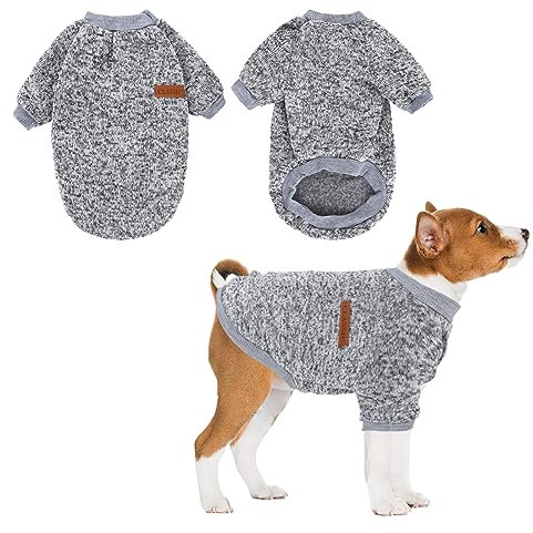 Warme Hundepullover, Hundepulli für Kleine, Mittel Hunde Hoodie Vlies Hundehoodie Winter Welpe Sweater Hundemantel Kleidung Weich Haustier Katzen Pullover für Corgi, Bulldogge, Bichon(2XL/45cm, Grau)
