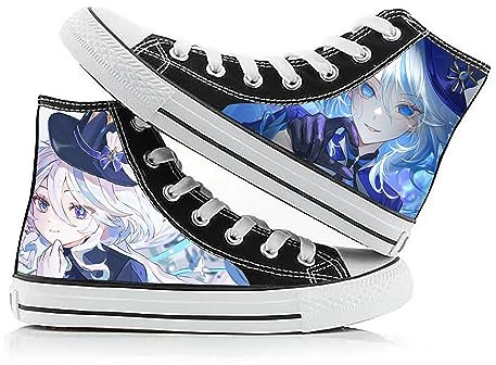 Zhongkaihua Anime Leinwand Schuhe Unisex Anime Cosplay Schuhe Charakter Focalors/Arlecchino/Fatui Print Casual Sneakers Mode High Top Canvas Schuhe für Frau Mann Teen Erwachsene, Typ3, 39 1/3 EU