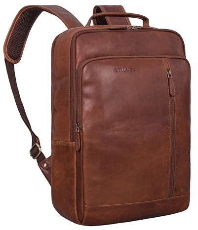 STILORD 'Konrad' Sac à dos d'affaires en cuir pour hommes et femmes Sac à dos de travail élégant pour ordinateur portable 15,6 pouces Sac à dos, Couleur:Cognac Marron