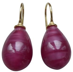 Stilvolle rubin-rote Glas-Ohrringe Ohr-Hänger Tropfen-Ohrringe Bügel Sterling-Silber vergoldet elegant Handarbeit Designer Heide Heinzendorff
