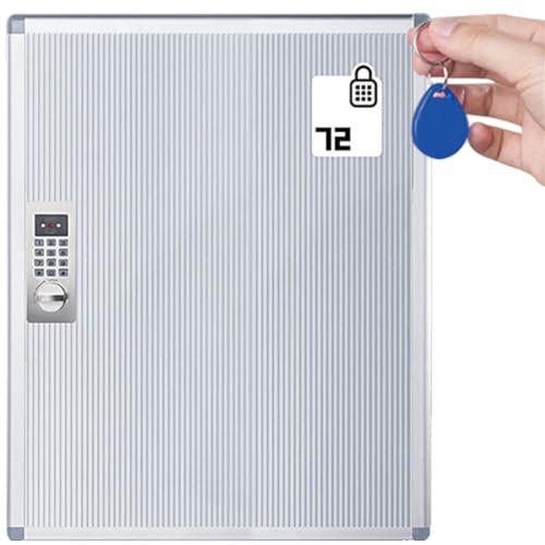 Weyot Schlüsselkasten Modern Mit Elektronischem Schloss,Schlüsselschrank Aus Aluminium Mit Haken Und Etikett Wandmontiert Elektronischer Schlüsseltresor Silber,72 Bits