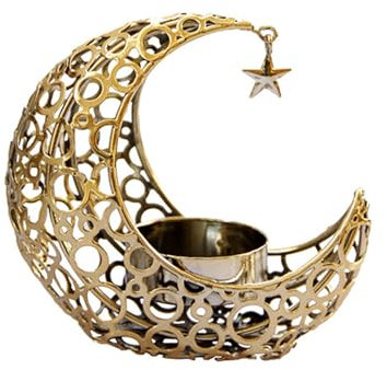 Teelichthalter Mondform Wohnzimmer Schlafzimme Kerzenständer Metall für Ramadan Valentinstag Weihnachten Muttertag (Gold)